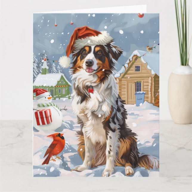 Tarjeta Navidad Australiano Pastor Shepherd en un País de  (Anverso)