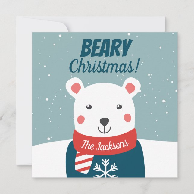 Tarjeta Navidad Beary con oso polar de dibujos animados (Anverso)