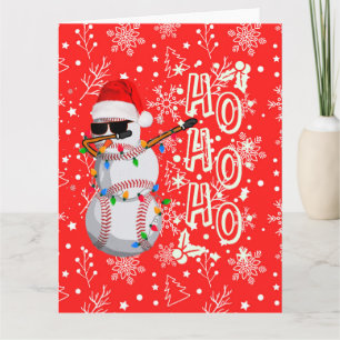 Tarjeta Navidad béisbol con sombrero de Santa   