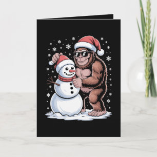 Tarjeta Navidad Bigfoot Sasquatch Muñeco de Nieve Sombrero