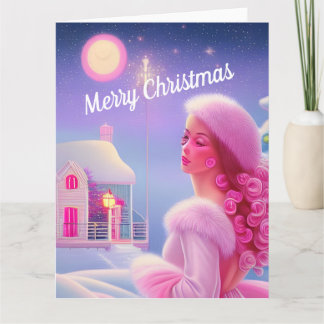 Tarjeta Navidad Bonita Rosa Elegante Femenina