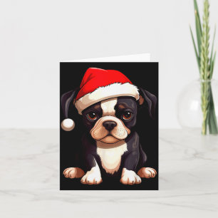 Tarjeta Navidad Boston Terrier Perro Gorro de Santa Divert