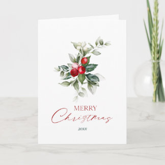 Tarjeta Navidad Botánica Elegante de Acuarela con Acebo