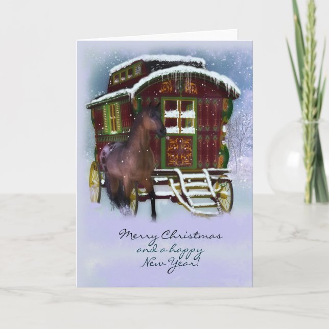 Tarjeta navidad - Caballo Y Vieja Caravana (Anverso)