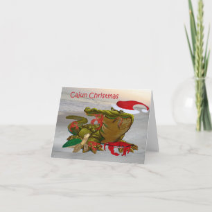 Tarjeta Navidad cajún junto al bayou caimán y amigos