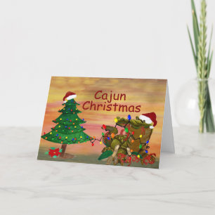 Tarjeta Navidad Cajún Santa Gator en el bayou Fiesta
