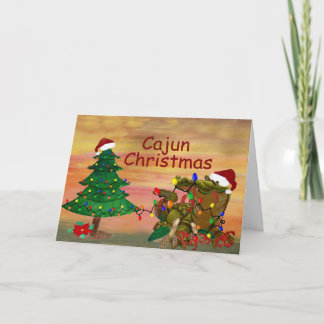 Tarjeta Navidad Cajún Santa Gator en el bayou Fiesta