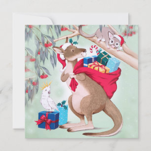 Tarjeta Navidad canguro - Arte navideño australiano   