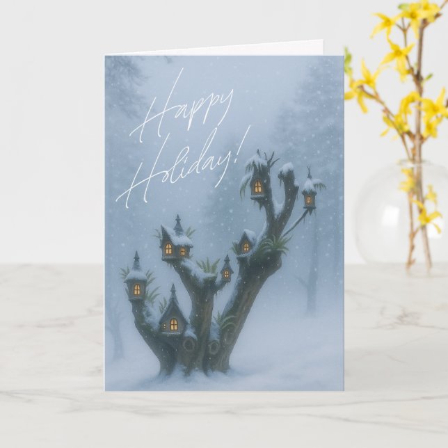 Tarjeta Navidad casa del hada de fantasía (flor amarilla)