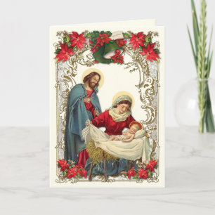 Tarjeta Navidad católica Jesús María José Rosario