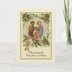 Tarjeta Navidad católica vintage Jesús Sagrada Familia