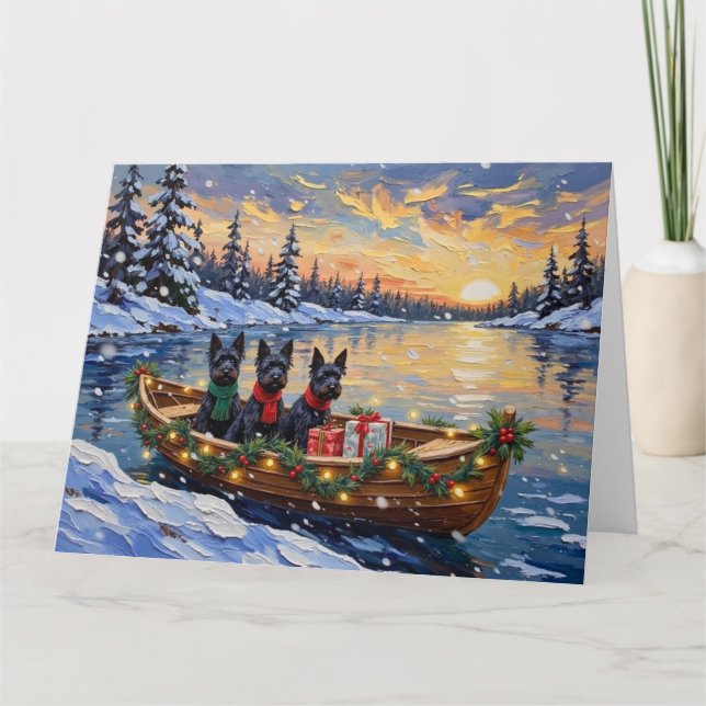 Tarjeta Navidad con Barco de Terrier Escocés (Anverso)