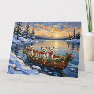 Tarjeta Navidad con Bichon Frise en Barco