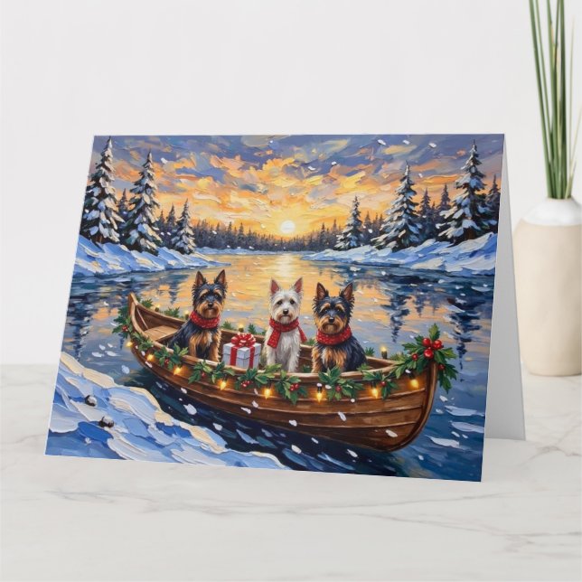 Tarjeta Navidad con Biewer Terrier en Barco (Anverso)