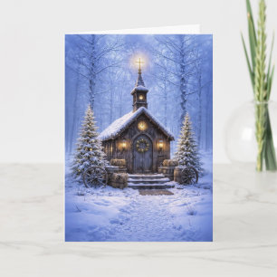 Tarjeta Navidad Country Western Iglesia Rústica Nieve