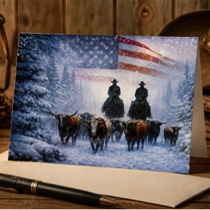 Tarjeta Navidad Country Western Vaquero Patriótico