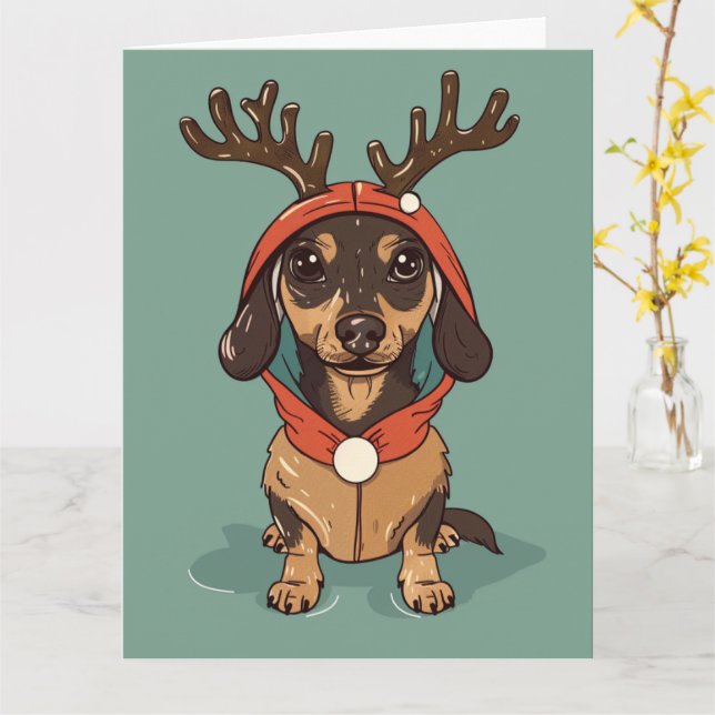 Tarjeta Navidad Dachshund (flor amarilla)
