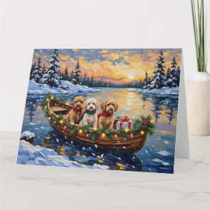 Tarjeta Navidad de barco de Cockapoo