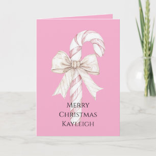 Tarjeta Navidad de Caña de Caramelo Rosa Rubor