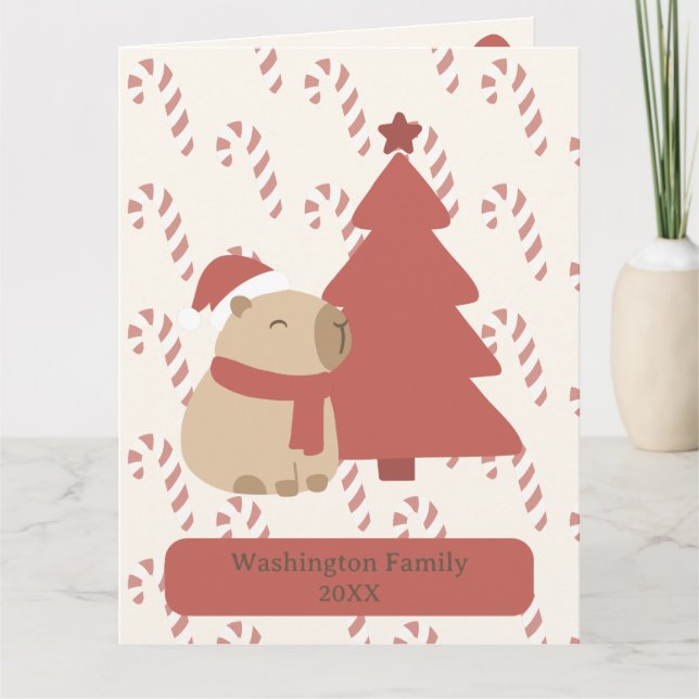 Tarjeta Navidad de Capybara Acogedora Personalizada (Anverso)