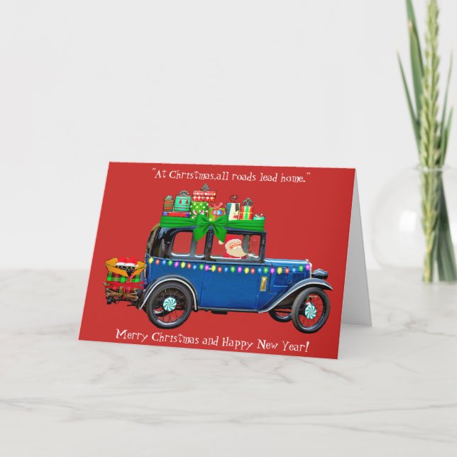 Tarjeta Navidad de Coche Azul (Anverso)