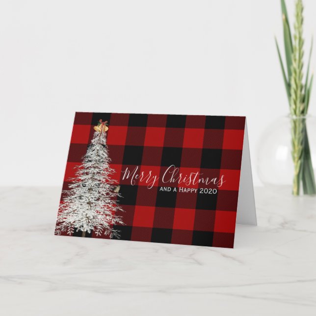 Tarjeta Navidad de cuadros de búfalo (Anverso)