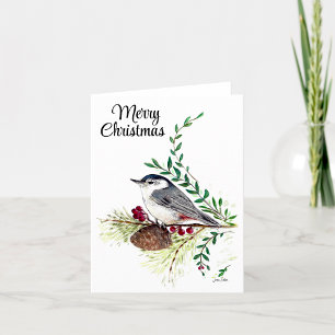 Tarjeta navidad de cumpleaños nuthatch de navidad