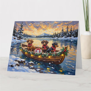 Tarjeta Navidad de Dachshund en Barco