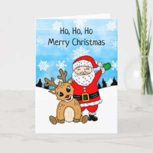 Tarjeta Navidad de dibujos animados de Santa y Reno