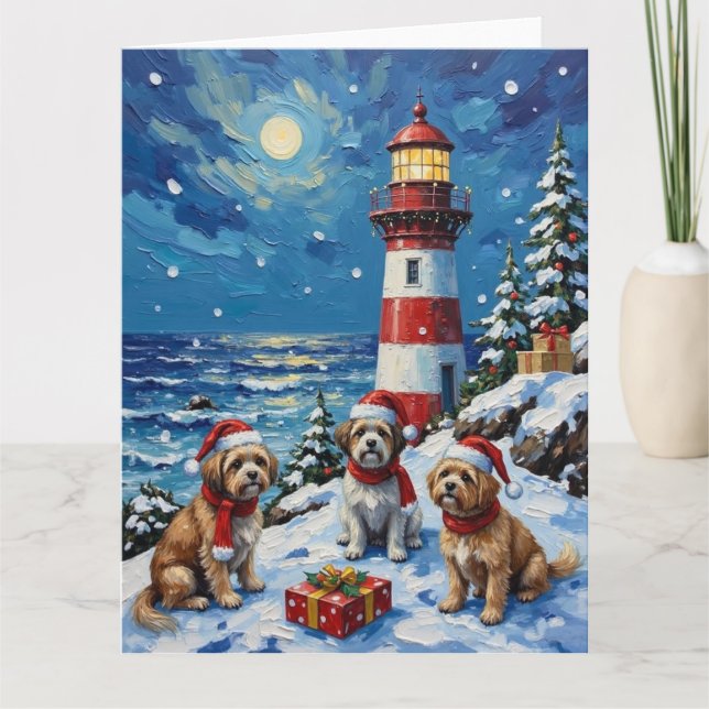 Tarjeta Navidad de faro con Shih Tzu (Anverso)