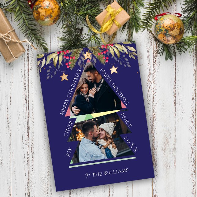 Tarjeta navidad de festividad de árbol de fotos mú (Merry Christmas Multiple Photo Tree Holiday Card)