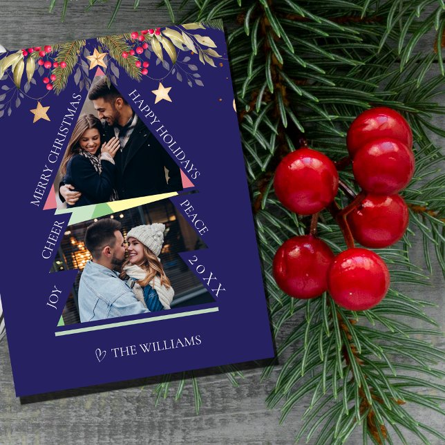 Tarjeta navidad de festividad de árbol de fotos mú (Merry Christmas Multiple Photo Tree Holiday Card)