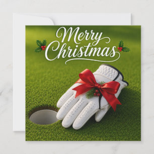 Tarjeta Navidad de golf con guante de golf en verde
