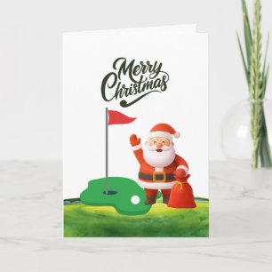 Tarjeta Navidad de golf con Papá Noel en el campo
