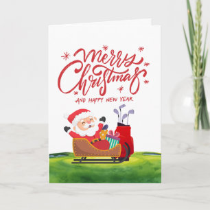 Tarjeta Navidad de golf con Santa en el campo