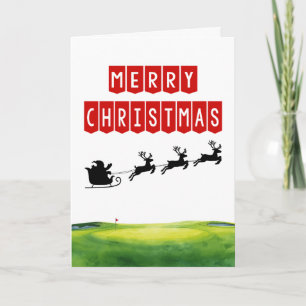 Tarjeta Navidad de golf con Santa en el campo