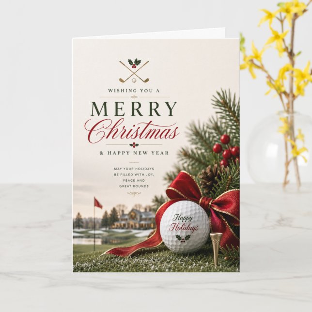 Tarjeta Navidad de golf para golfista (flor amarilla)