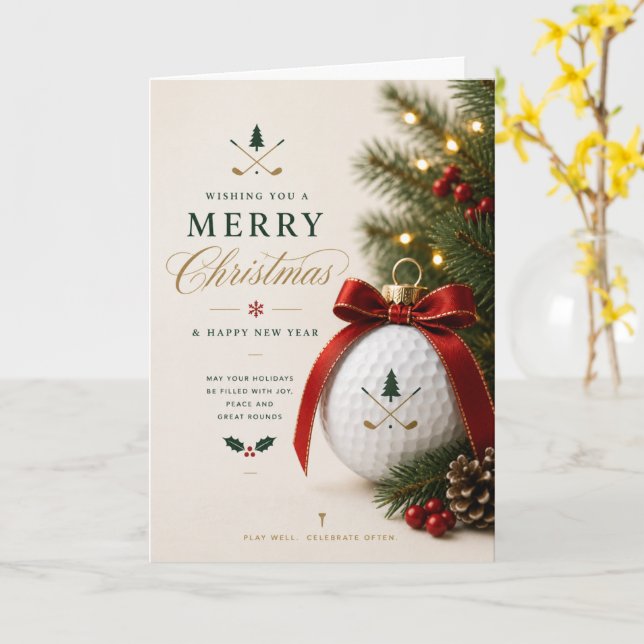 Tarjeta Navidad de golf para golfista (flor amarilla)