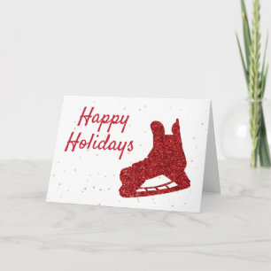 Tarjeta Navidad de hockey sobre hielo con destellos rojos