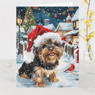 Tarjeta Navidad de invierno Biewer Terrier Dog Wonderland
