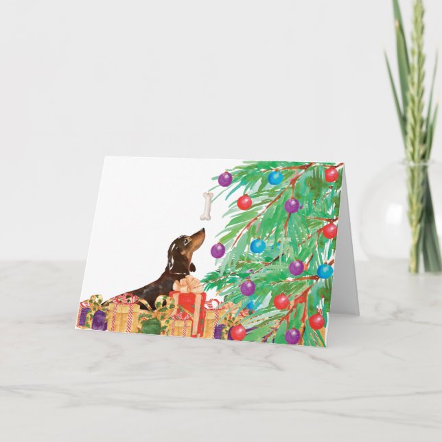Tarjeta navidad de la acuarela del perro de salchicha de (Anverso)