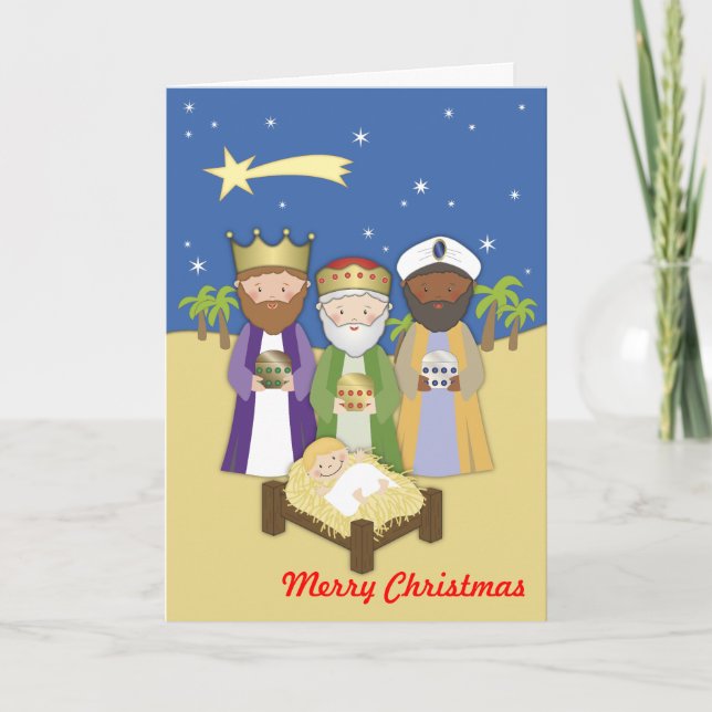 Tarjeta Navidad de los Reyes Magos con Niño Jesús (Anverso)