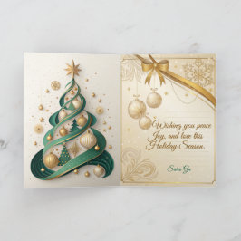 Tarjeta Navidad de Lujo Verde y Dorado