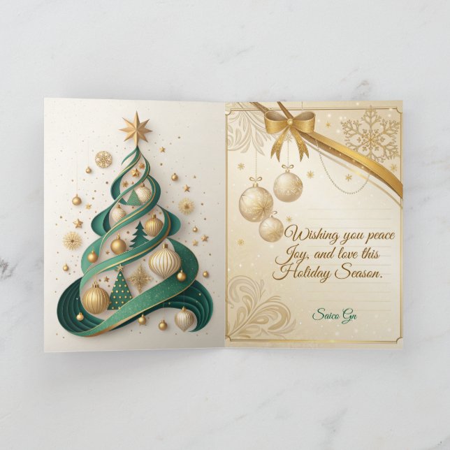 Tarjeta Navidad de Lujo Verde y Dorado (Interior)