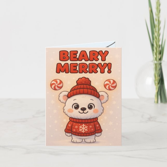 Tarjeta Navidad de oso polar lindo (Anverso)