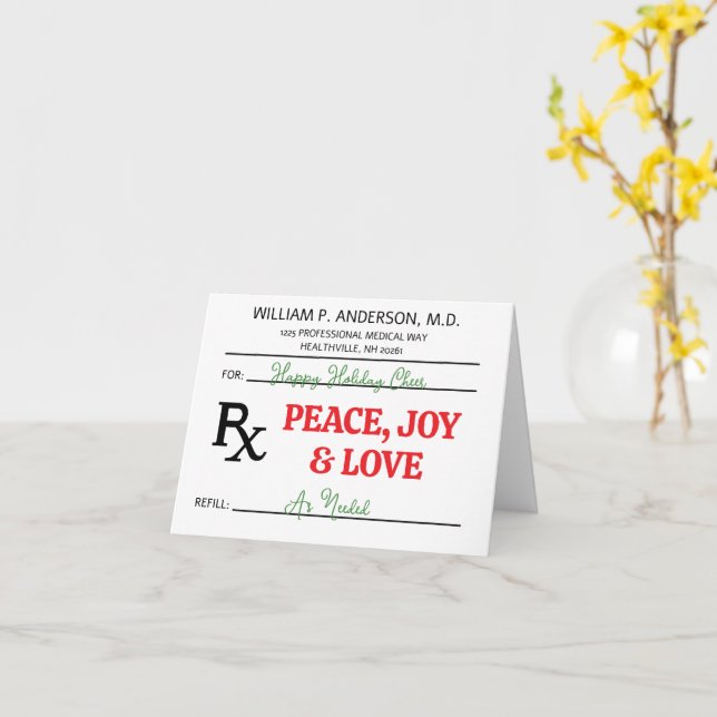 Tarjeta Navidad de receta médica RX (flor amarilla)