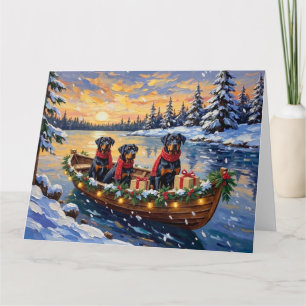Tarjeta Navidad de Rottweiler en Barco Fiesta