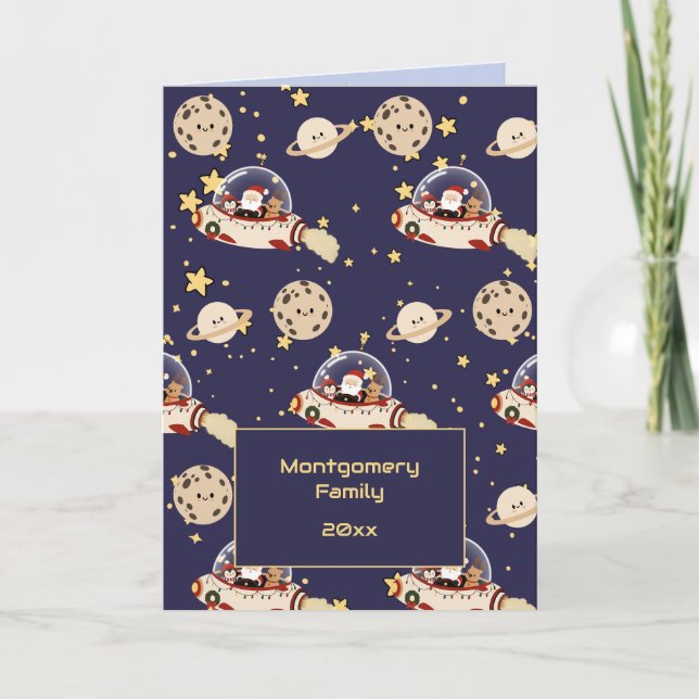 Tarjeta Navidad de Santa Espacionave Personalizada (Anverso)