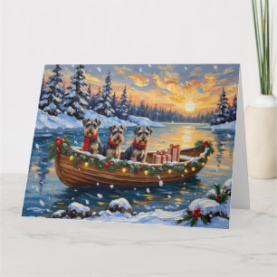 Tarjeta Navidad de Schnauzer en Barco Fiesta