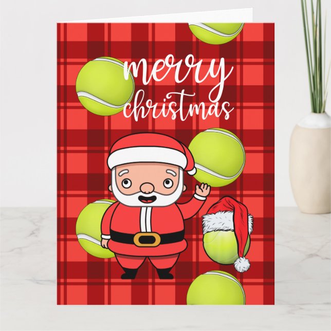 Tarjeta Navidad de tenis con Papá Noel de pelota de tenis  (Anverso)